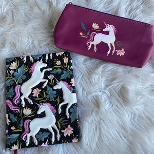 unicorn flower notebook, pencil case, and pen set